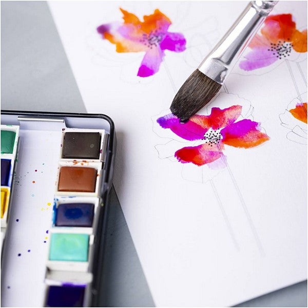 Art akvarelfarver 1/2 pan 12 ass blomster og landskaber farver