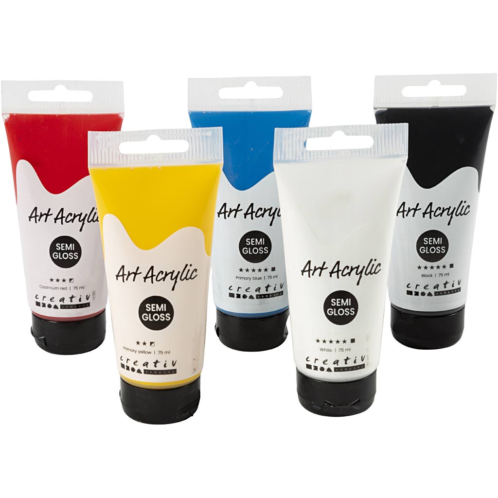 Art akrylmaling sæt 5x75 ml grundfarver