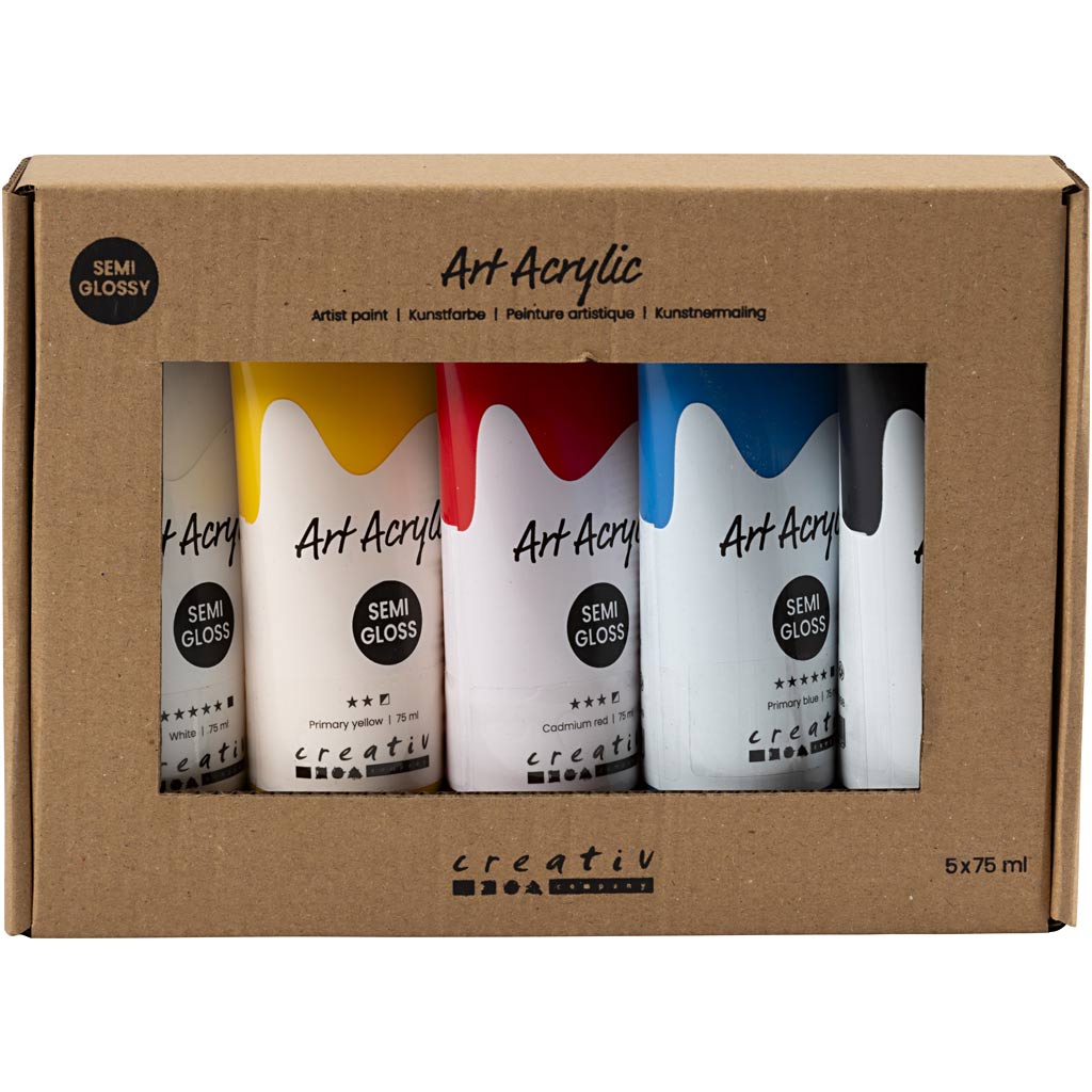 Art akrylmaling sæt 5x75 ml grundfarver