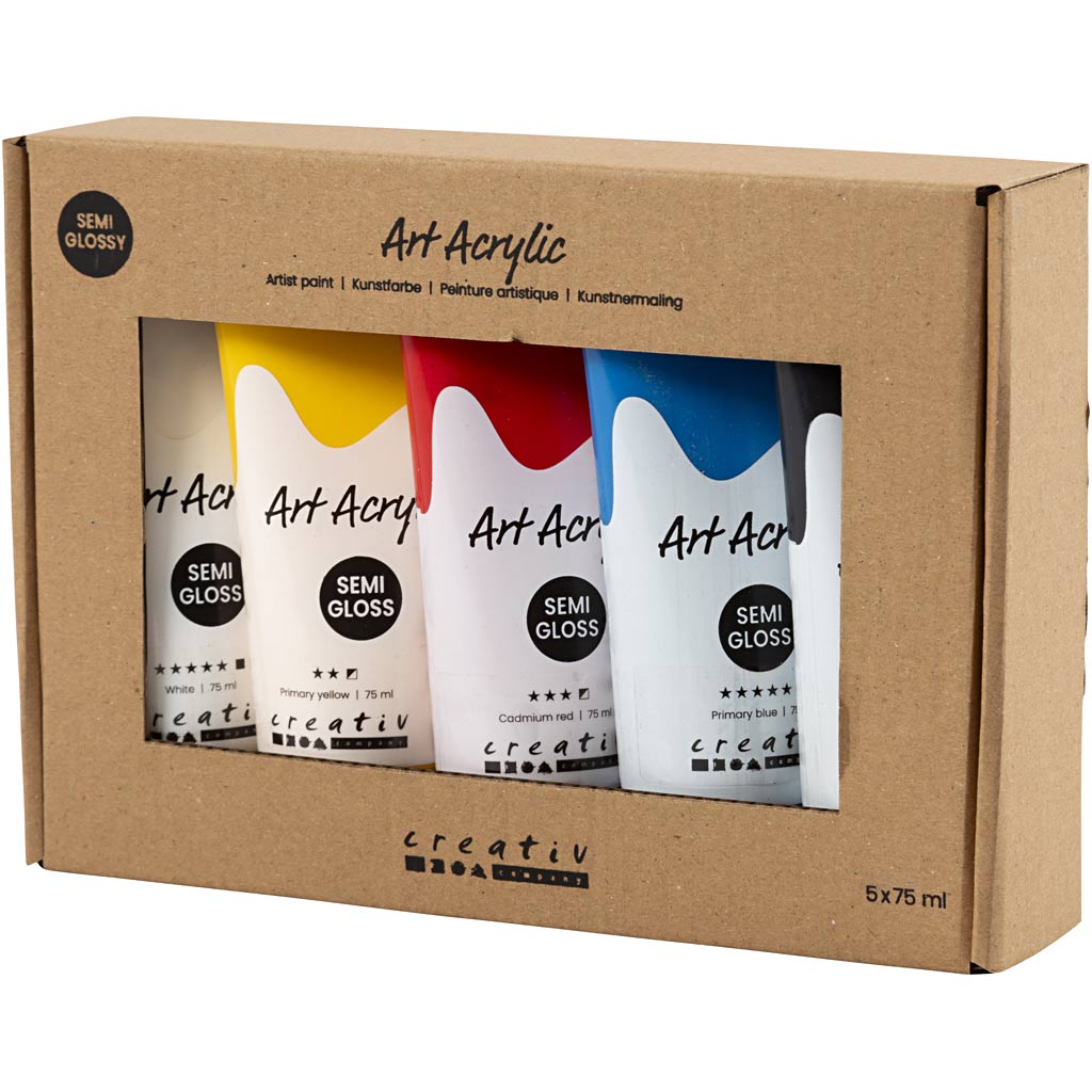 Art akrylmaling sæt 5x75 ml grundfarver