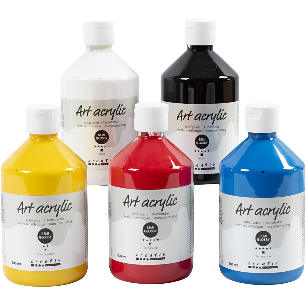 Art akrylmaling sæt 5x500 ml primærfarver