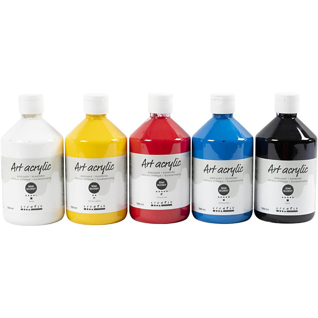 Art akrylmaling sæt 5x500 ml primærfarver