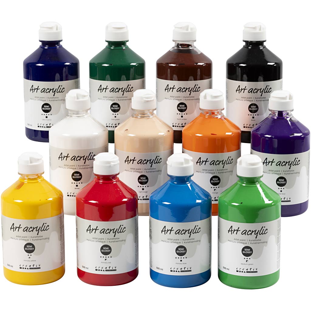 Art akrylmaling sæt 12x500 ml standardfarver
