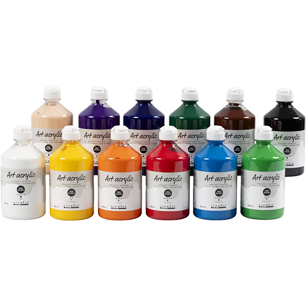 Art akrylmaling sæt 12x500 ml standardfarver