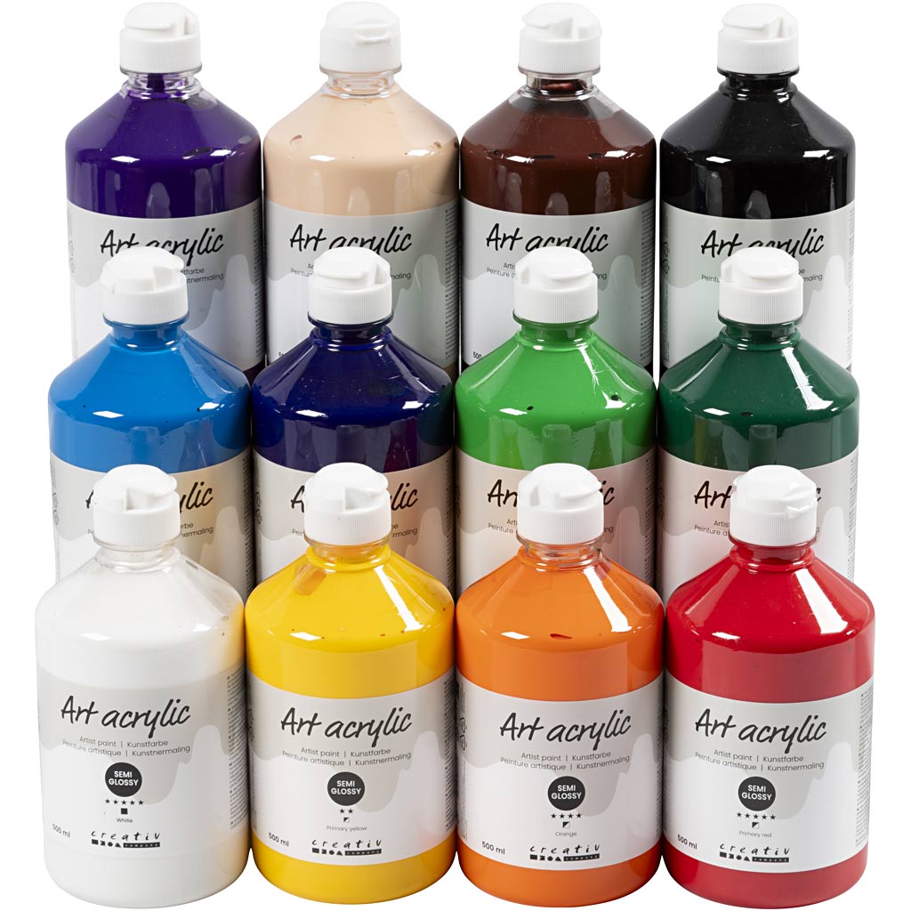 Art akrylmaling sæt 12x500 ml standardfarver