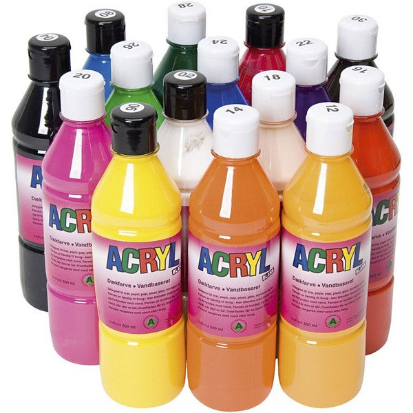 Akrylmaling blank 500 ml 15 ass