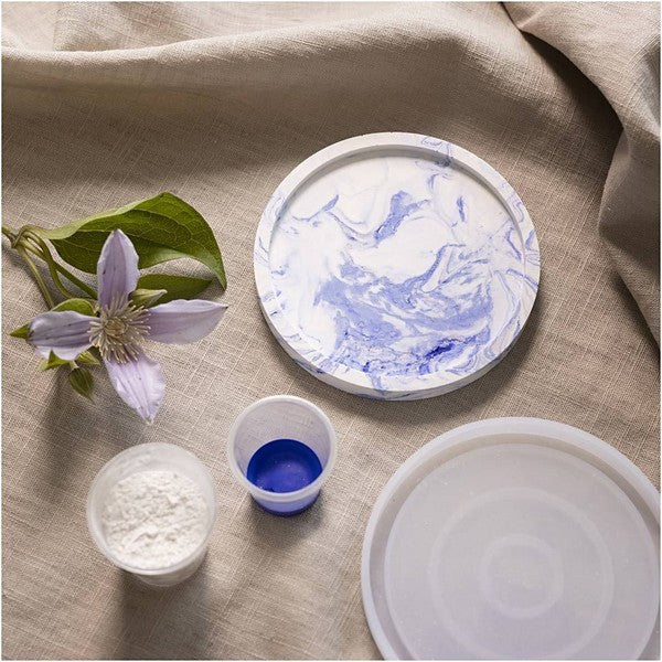 DIY Kit Resin støbning rund bakke blå/hvid