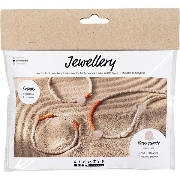 Mini DIY Kit smykker rosakvartshalskæde og -armbånd