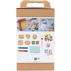 DIY Kit stempeltryk dekorerede æsker og kort beige mellem grøn mint klar rød