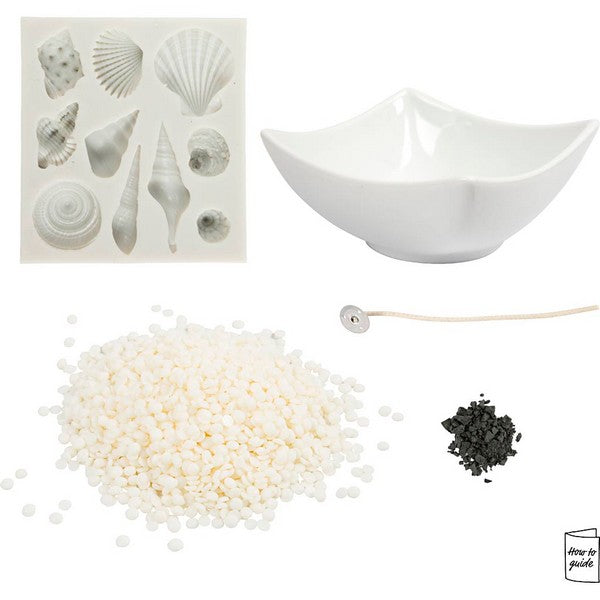 Mini DIY Kit lysstøbning strandskaller grå off white