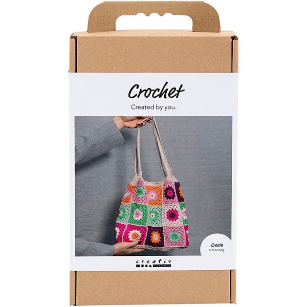 DIY Kit hækling farverig taske crème