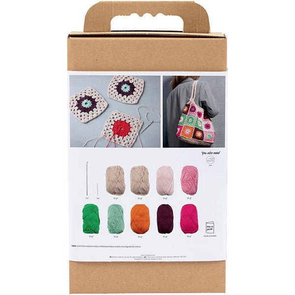 DIY Kit hækling farverig taske crème