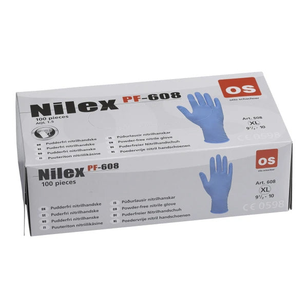 Nilex Black PF 608 nitril engangshandske pudderfri blå str 8/M