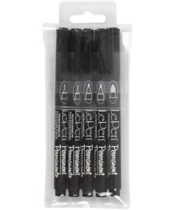 Tusch permanent sort 5 stk ass størrelser