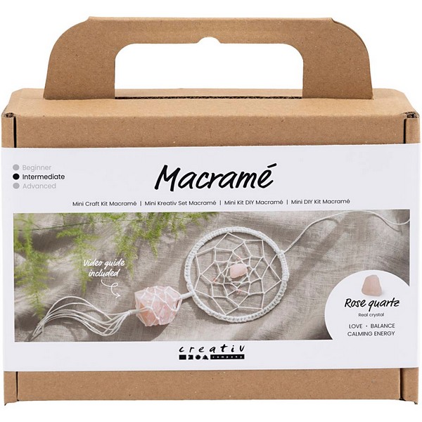 977728_01 Mini DIY Kit macramé drømmefanger med rosenkvarts krystal lys rosa hvid