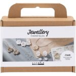 Mini DIY Kit smykker øreringe armbånd og halskæde med blomsterdesign beige